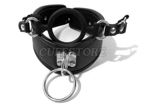 Padded Leather Neck Posture Collar with Attached Silicone Mouth Gag ...