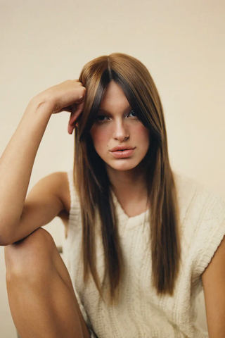 Girl with long highlighted hair