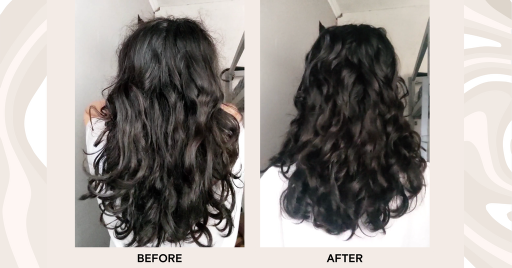 Before and after using Kérastase's Curl Manifesto