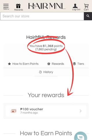 Check your rewards points at the top of the screen