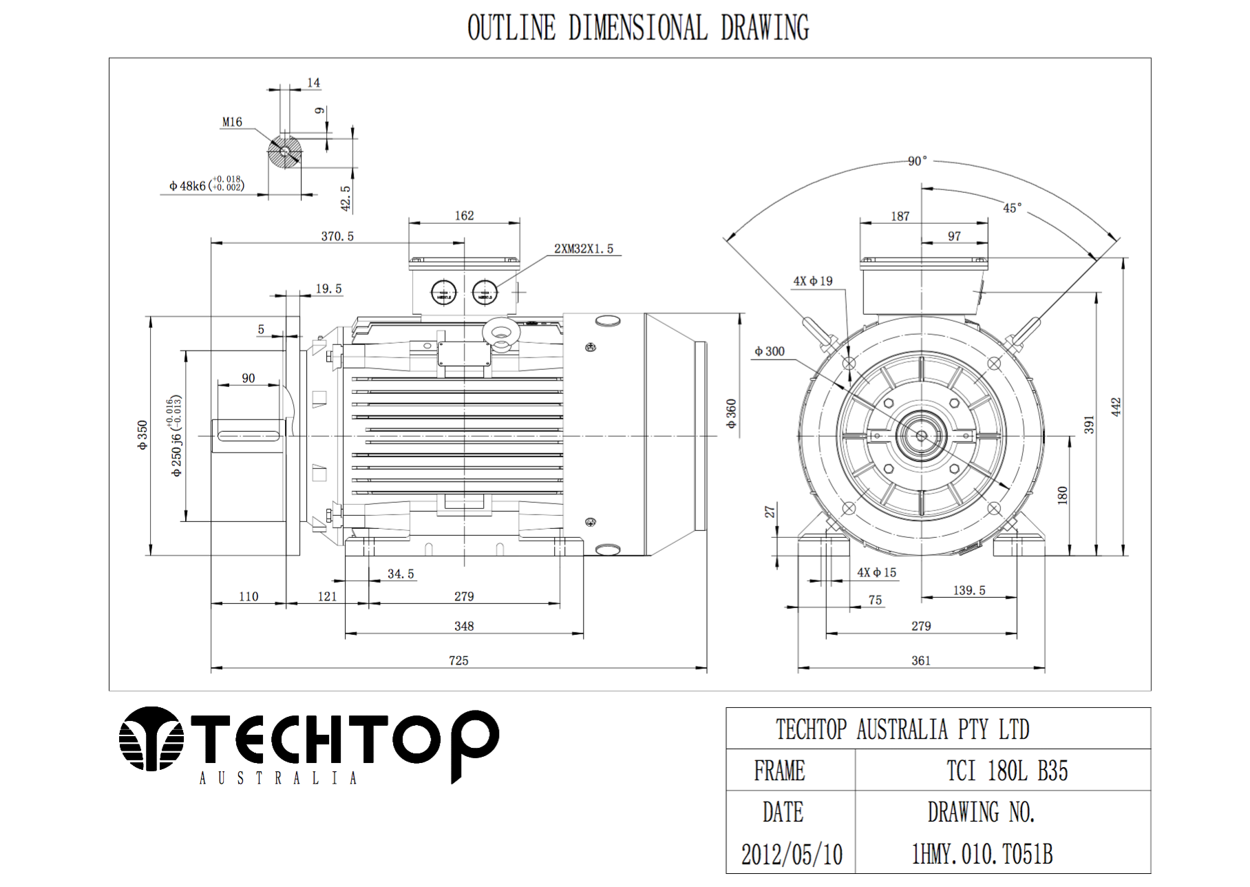 Three Phase Electric Motor 22kw 4p 1465rpm 415v B35 Footflange Mounted Tci180l 4 Ip55 Cast 