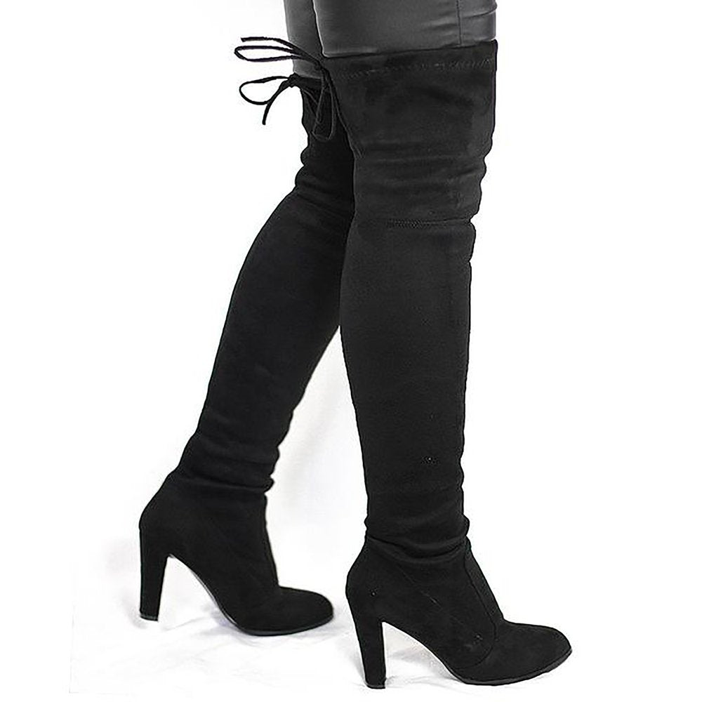 black tight knee high boots