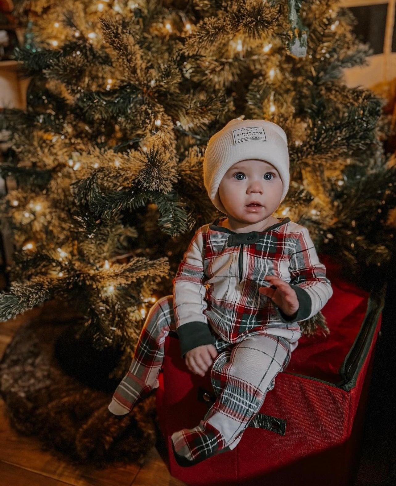 Christmas baby wearing beanie