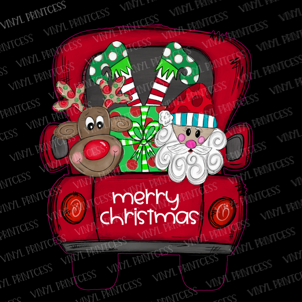 Christmas Truck Transfer - Santa & Reindeer Pre-Cut Heat Transfer Deca ...