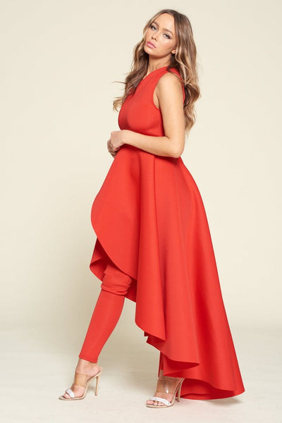 One Shoulder Off Party Jumpsuit With Detachable Skirt Red Sage And Angie 2285