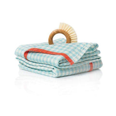 Caravan Gingham Tea Towels, Set of 2 - Aqua/Orange