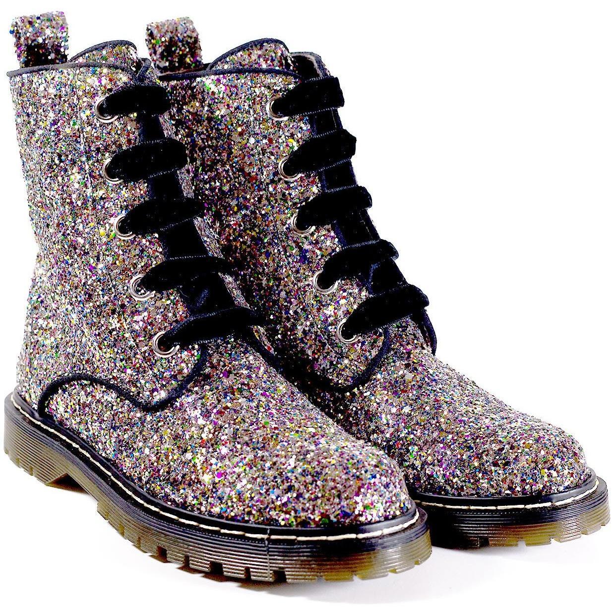 silver glitter combat boots