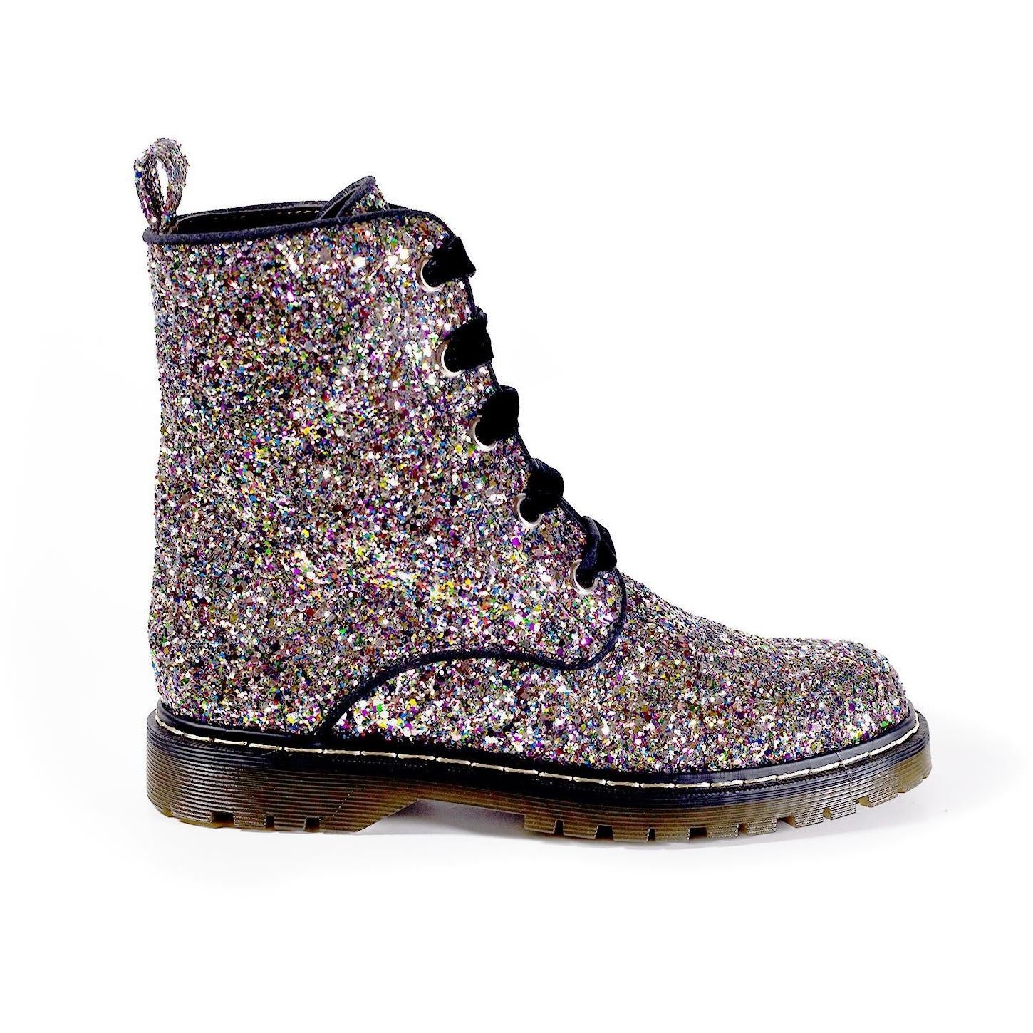 silver glitter combat boots