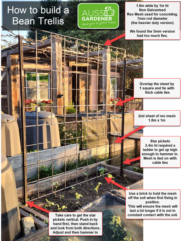 A breakdown of how we built a trellis in our vegetable garden using steel reo mesh