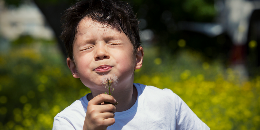 Image of Kid blowing pollen into the air