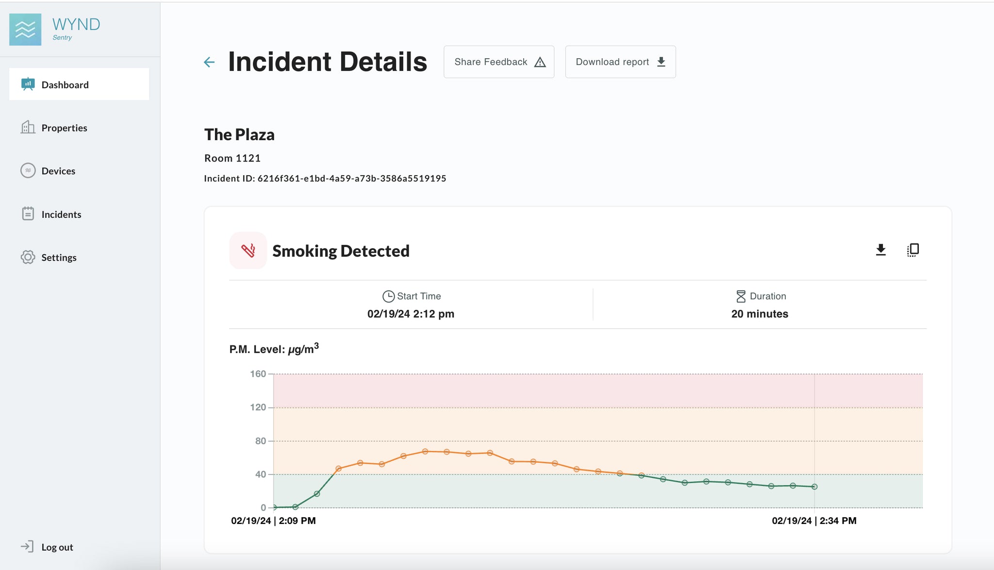 Sentry smoking incident report on the Sentry web app