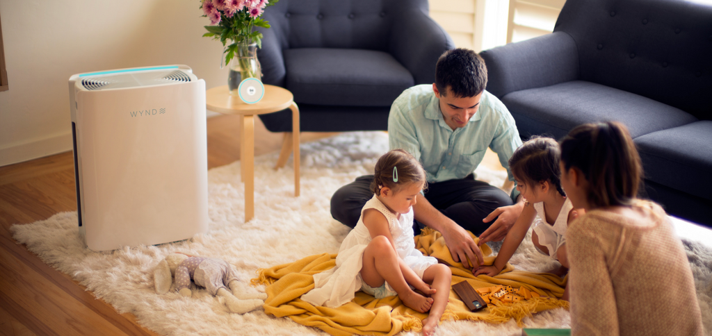 Family with Wynd Max Room Purifier & Halo Air Quality Monitor