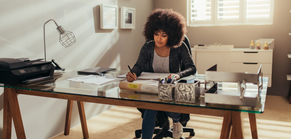 Woman working from home office image