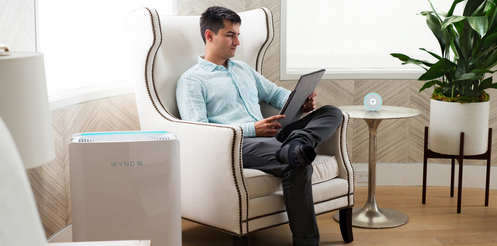 Image of man with WYND Max Room Air Purifier 