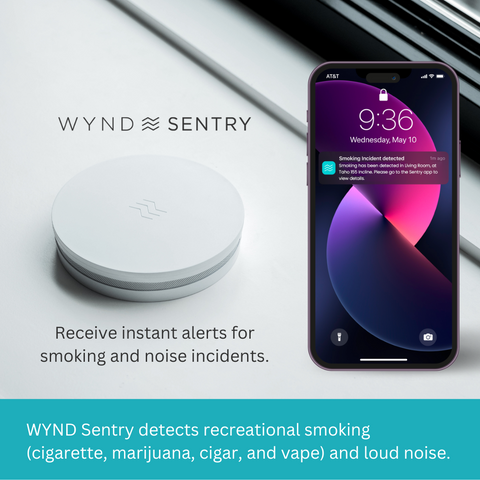 Sentry device next to mobile phone with alert of smoking incident