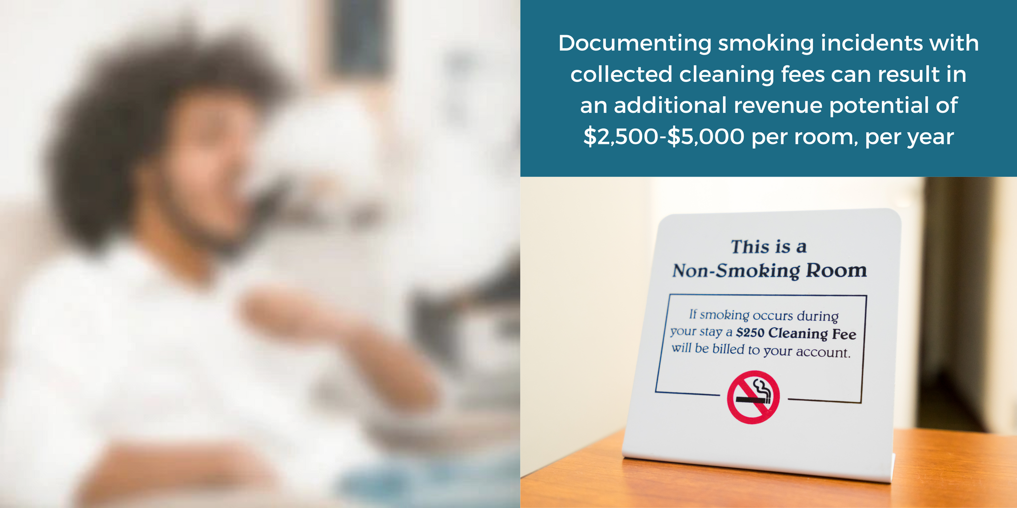 Smoking incidents can result in a additional revenue potential of $2,500-$5,000 per room, per year