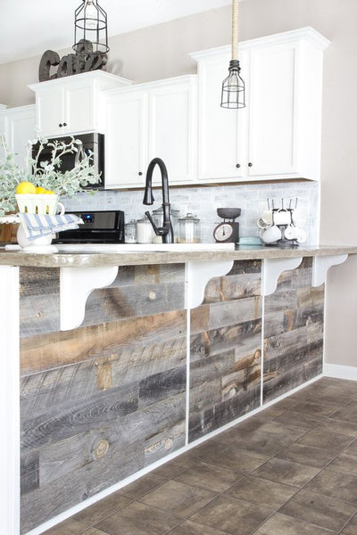 repurposed hardwood floor scraps for breakfast bar or kitchen island