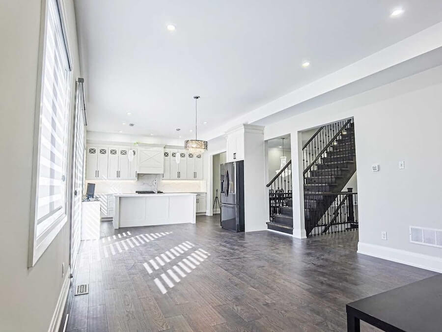 dark hardwood floors in kitchen