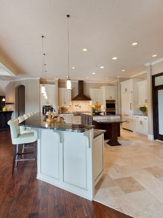 wood floor transition to kitchen