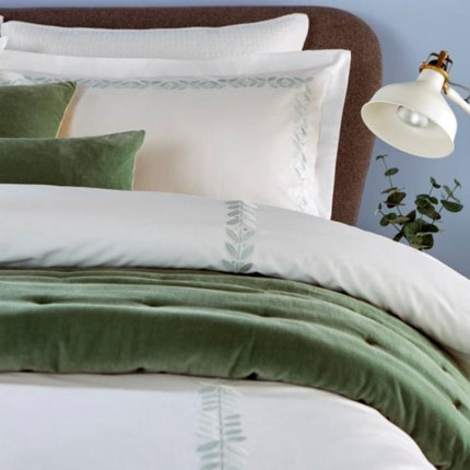 Christy "Clarendon" Flat Sheets with Leaf Embroidery in Sage Green