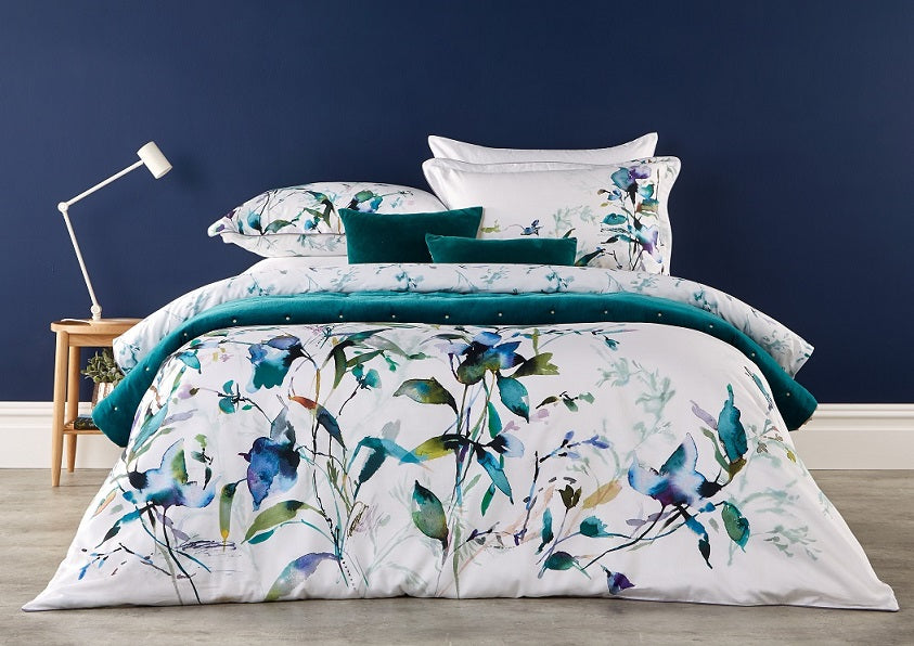 Christy "Gardenia" Duvet Cover Sets in Prussian Blue