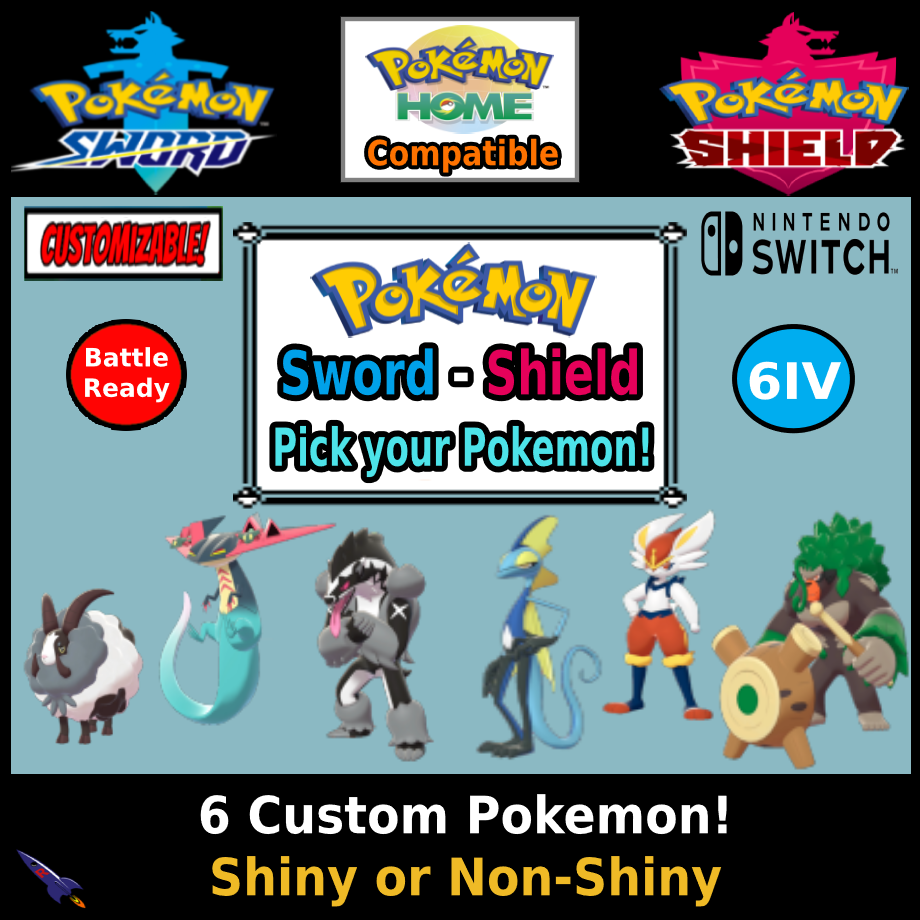 Any 2 Shiny Pokemon Sword Shield Instant Pokemon Home 6iv Battle Ready