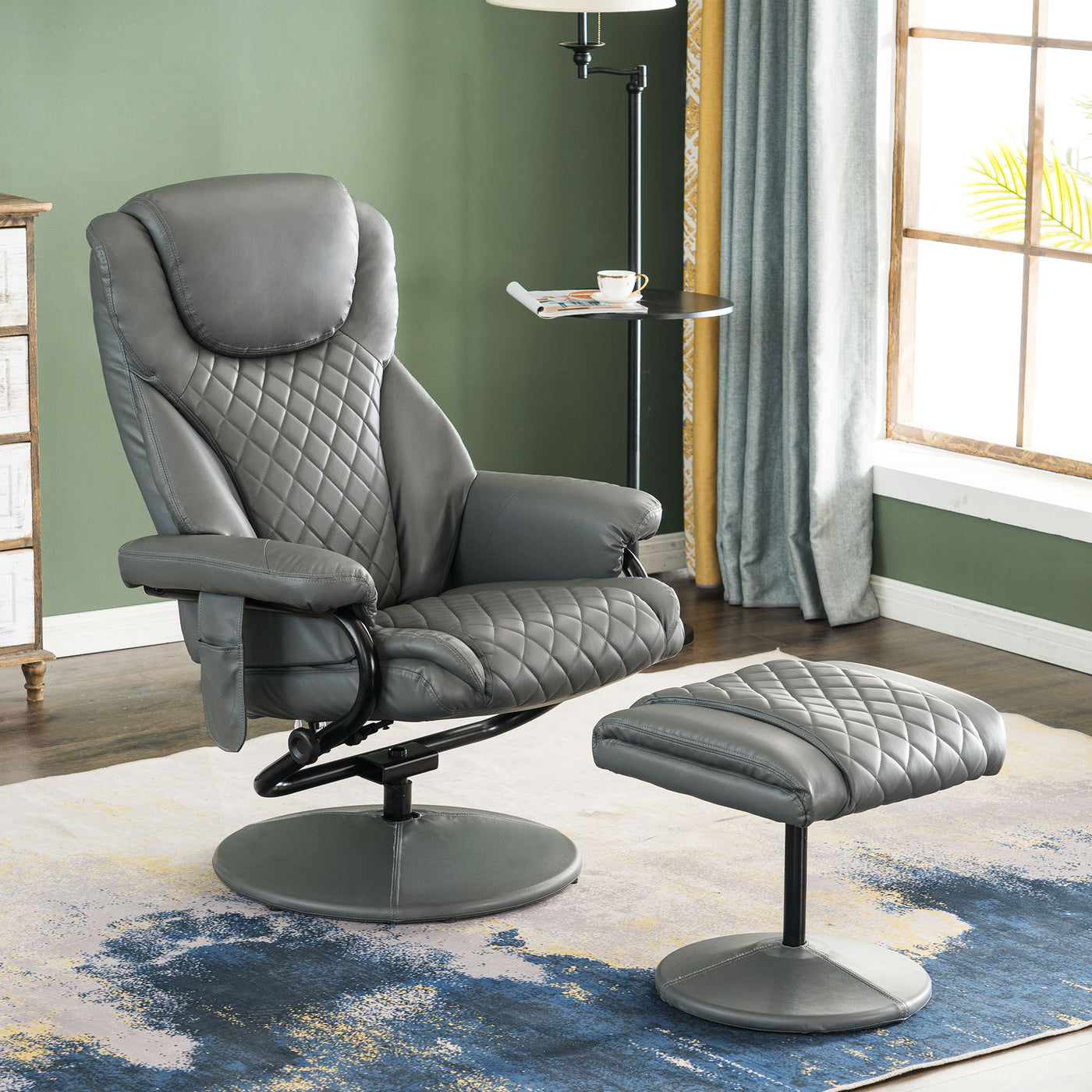 Mcombo Recliner with Ottoman, Reclining Chair with Massage, 360 Swivel