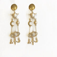 Pearl and Metal Long Dangling Earrings