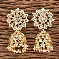 Big Kundan And Pearl Jhumka Earrings