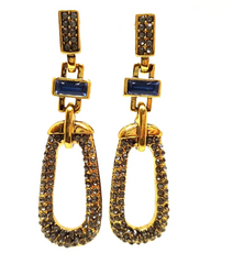 Vintage Gold with black and blue stone Dangler Earrings 