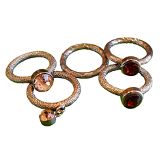 Textured Metal Amber Stone stack rings