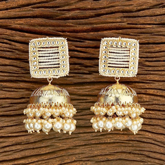 Moti and Kundan Large Statement Jhumka Earrings