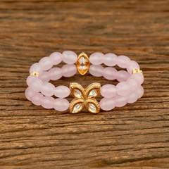 Pink Stretch Beads and Kundan Bracelet  