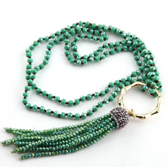 Green Bead Tassel Necklace 