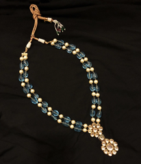 Kundan and Blue beads long Necklace 