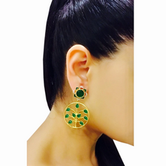 Gold and green dangler earrings 