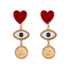 Heart Evil eye dangling earrings 