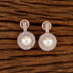 Rose Gold and Pearl American Diamond Earrings Online 
