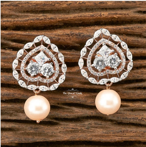 Pearl Drop Cz Earrings 