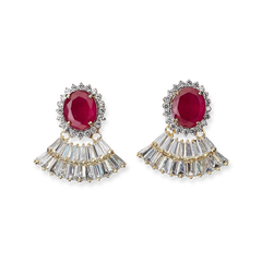 Red stone American Diamond Earrings 