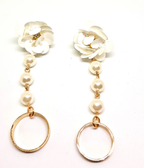 Pearl and Flower Dangling Earrings