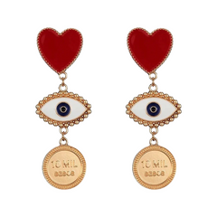 Heart Evil Eye Dangling Earrings 