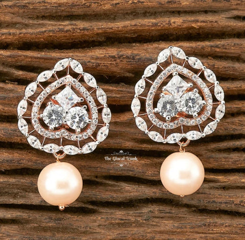 American Diamond and Pearl Earrings 