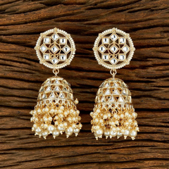 Kundan and Pearl Large Statement Jhumka Earrings 