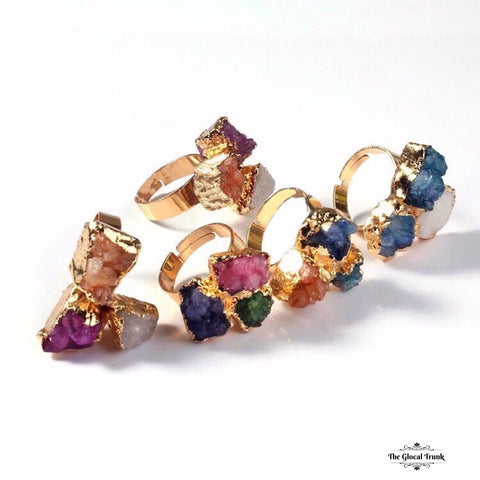 Multi Stone Druzy Rings Set Of 3