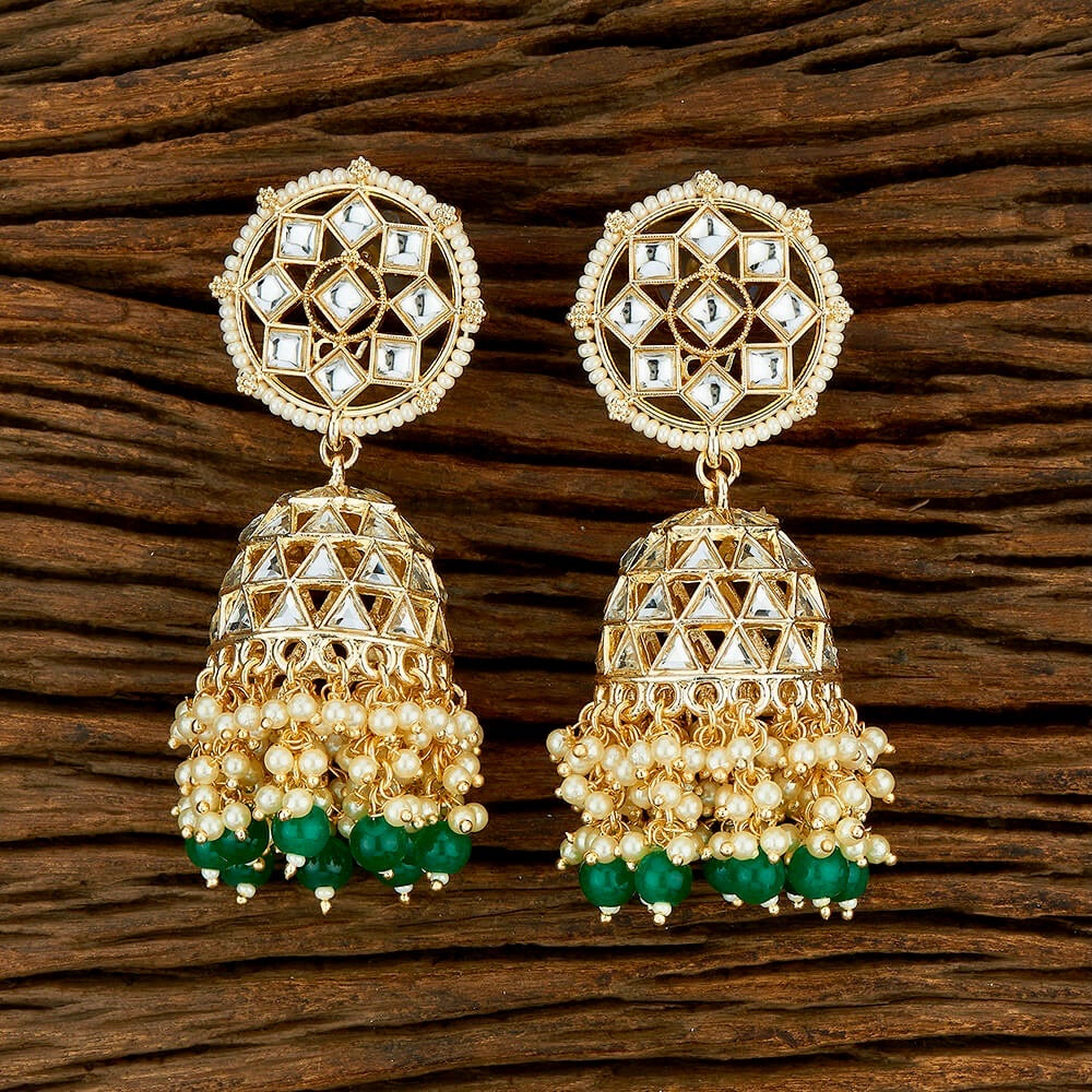 Nakshatra Kundan & Beads Large Jhumka Earrings - Green – The ...