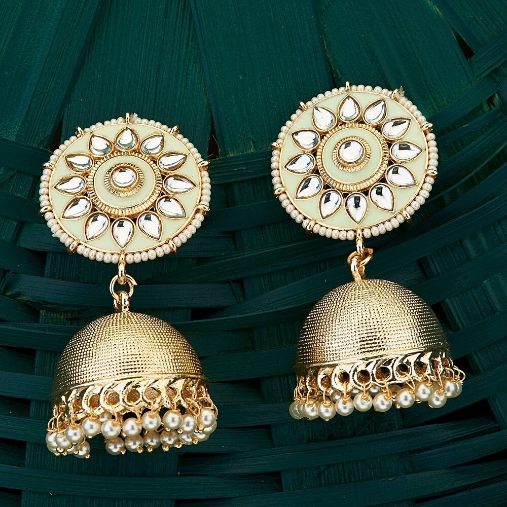 Aks Enamel, Kundan & Pearl Jhumka Earrings - Mint Green – The ...