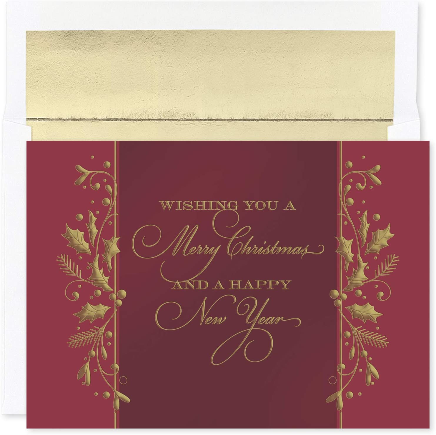 Masterpiece Studios Holiday Collection 15-Count Boxed Embossed Christmas Cards with Foil-Lined Envelopes, 7.8