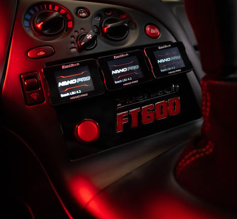 FuelTech NanoPro - 3 installed in dash, 2" color touchscreen on each, installed with FT600 engine management system.