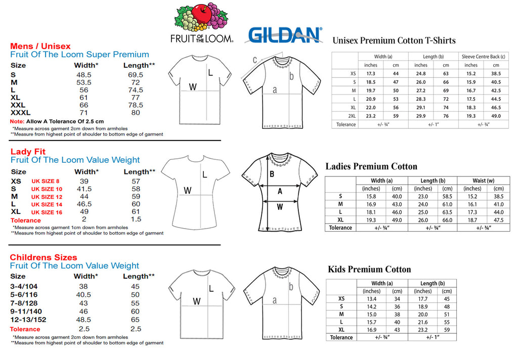 Size Chart Fruit Of The Loom